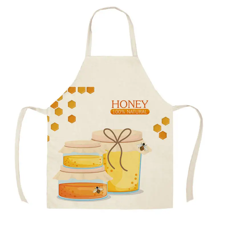 1Pcs Kitchen Natural Honey moon Bee Apron Sleeveless Cotton Linen Aprons for Men Women Home Cleaning Tools WQ1294