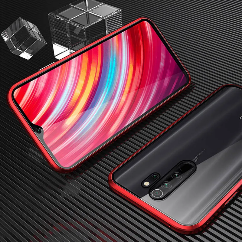 Двусторонний стеклянный Магнитный чехол для Xiao mi 9SE 9T CC9 Pro Max 3 mi 9 8 CC9E A3 mi x 2S Red mi 8 8A Note 8 7 K20 Pro Чехол - Цвет: Red