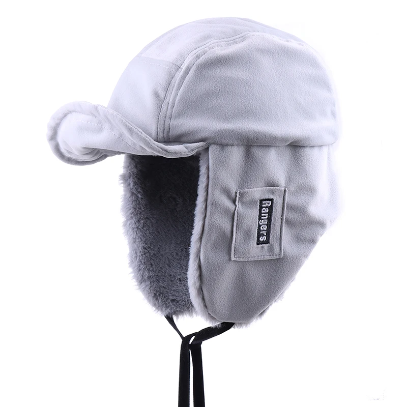 Зимняя куртка-бомбер Шапки Плюшевые Earflap русская ушанка с очки для мужчин женщин's Траппер Авиатор шлем летчика Искусственная кожа меха зимние шапки - Цвет: Grey