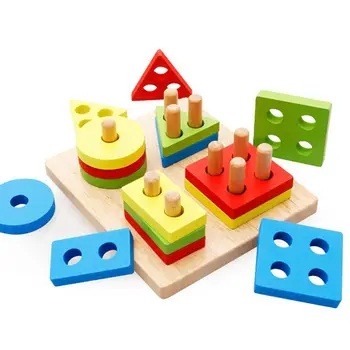 

Wooden Blocks Early Educational Toy Four Column Shape Matching Geometry Kids Color Cognition Tool