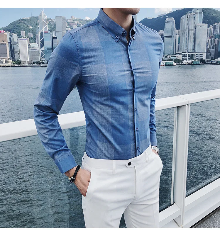 Роскошная большая мужская клетчатая рубашка осень длинный рукав Camisa Social Masculina деловая Повседневная Camiseta Masculina Camicia Uomo