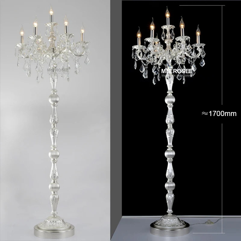 Vintage Crystal Floor Lamp Silver Stand Light Luminaria Crystal