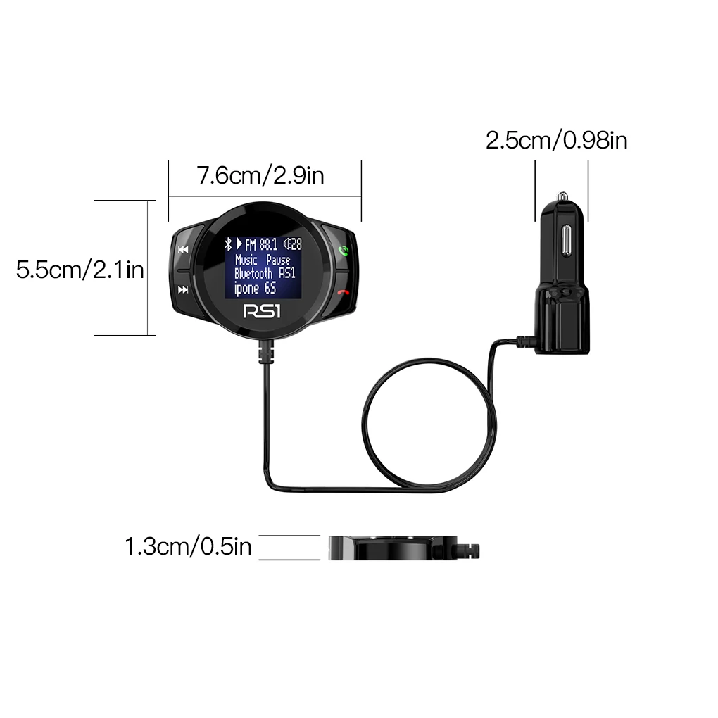 Автомобильное зарядное устройство RS1 Smart Bluetooth V4.2 с двумя USB портами|MP3-плеер для