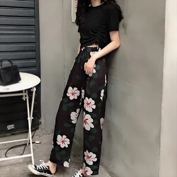 

Z 2019 Summer Women's New Style Elegant Classic Fashion Design O-Neck Solid Top And Ankle-Length Floral Print Wide Leg Pants Set