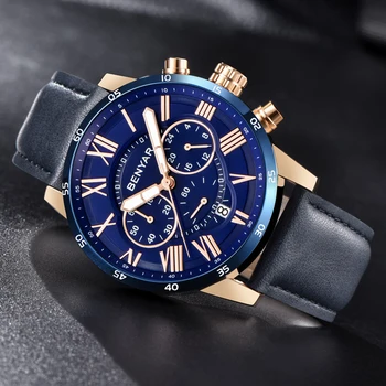 

Watches Mens 2019 BENYAR Quartz Chronograph Men Watch Top Brand Luxury Leather Men Sports Watches Waterproof Relogio Masculino