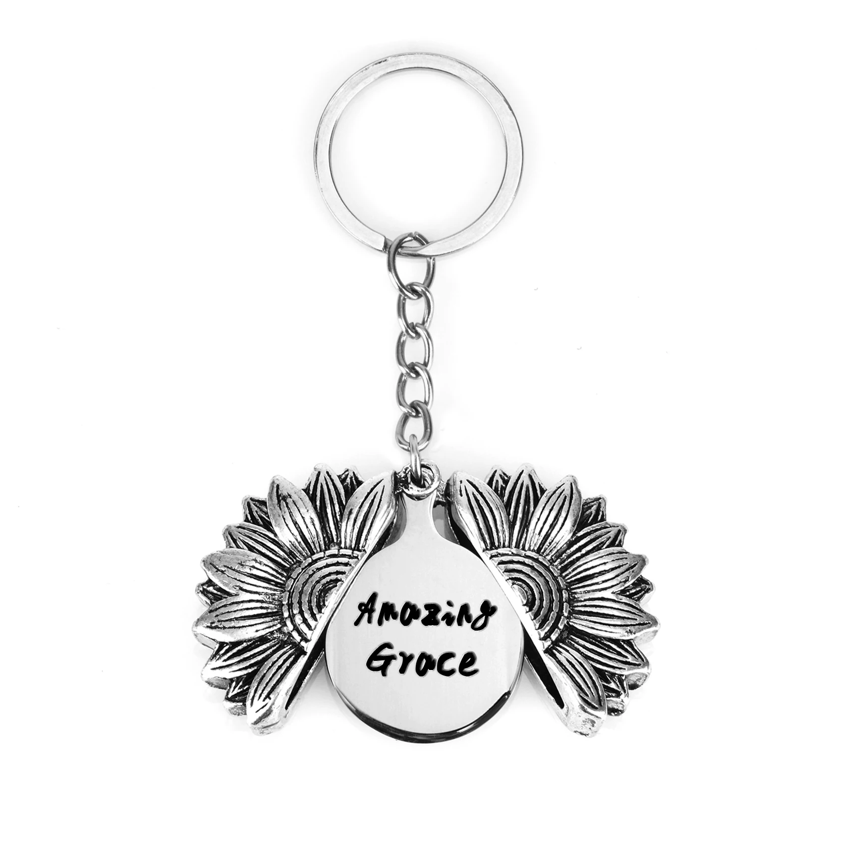 New Style Sunflower Keychain Follow Your Bliss Engraved Lettering Key Chain Men Women Couples Boyfriend Anniversary Gift Jewelry - Цвет: Amazing Grace