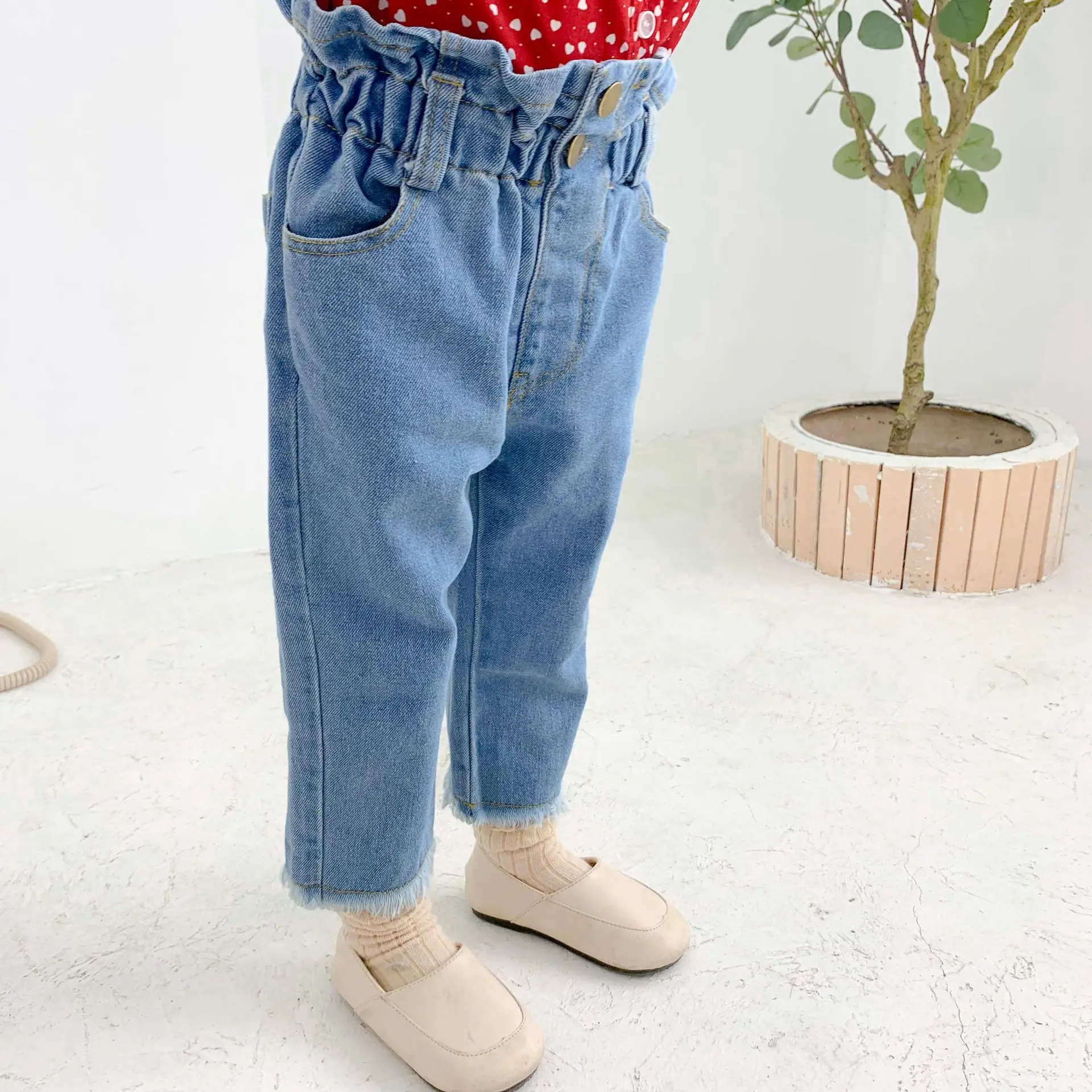 Детская одежда; коллекция года; сезон осень; джинсы с высокой талией для девочек; универсальная модная одежда для детей 2-7 лет