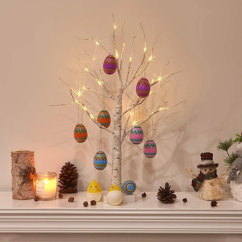 N //D Mini White Easter Tree Tabletop Birch Tree Battery Operated LED Twig Tree for Easter Party Wedding Christmas Decor