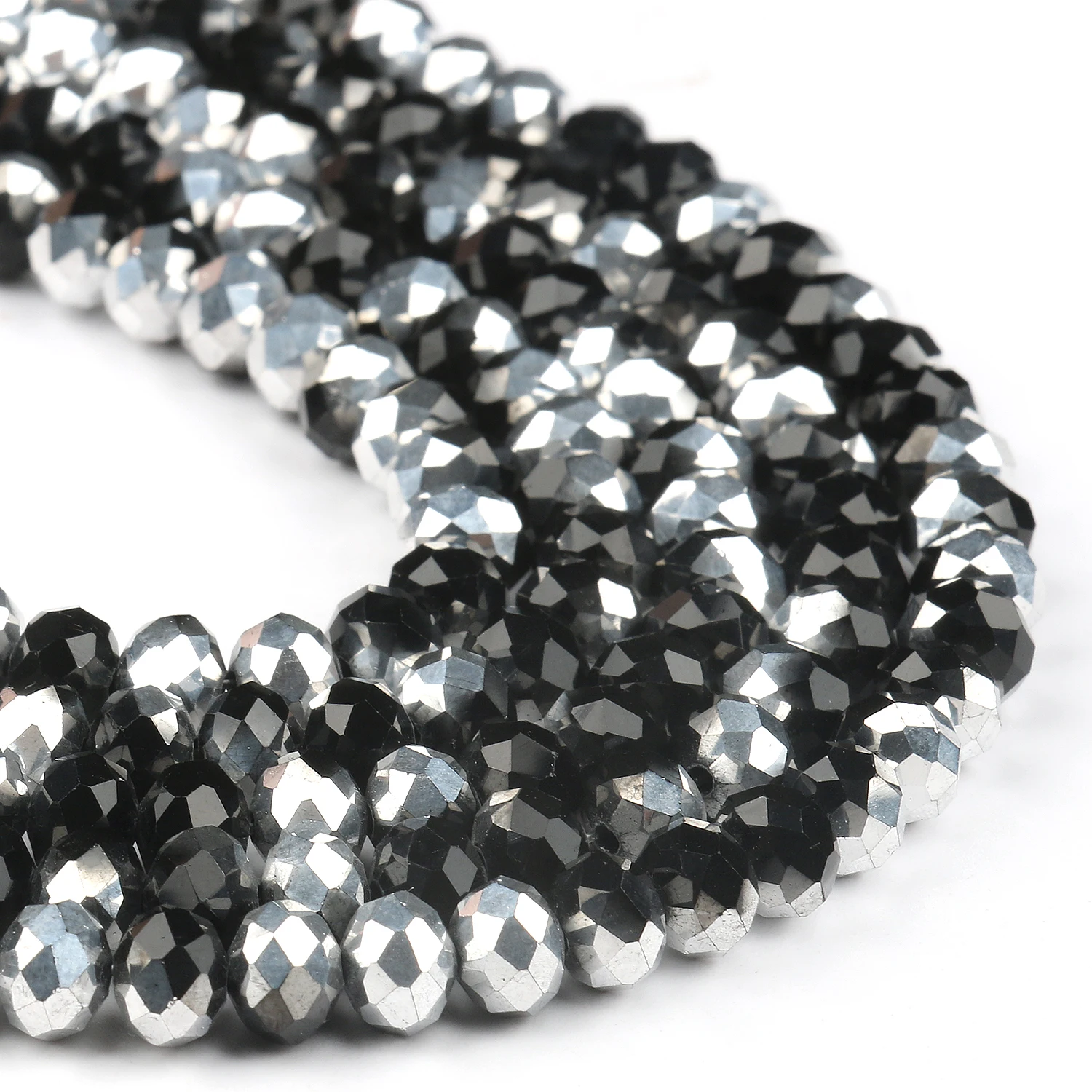 Elegant Faceted Black Crystal Glass Beads for DIY Jewelry and Crafting - Round Rondelle Shape, Various Sizes for Bracelets and Necklaces, Wholesale