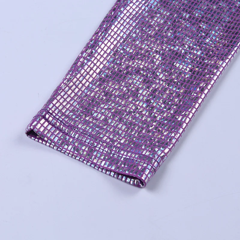 Фиолетовый Глубокий v-образный вырез Блестящий горячий штампованный женский комбинезон осень зима модный комбинезон с длинным рукавом женская сексуальная одежда в стиле кэжуал