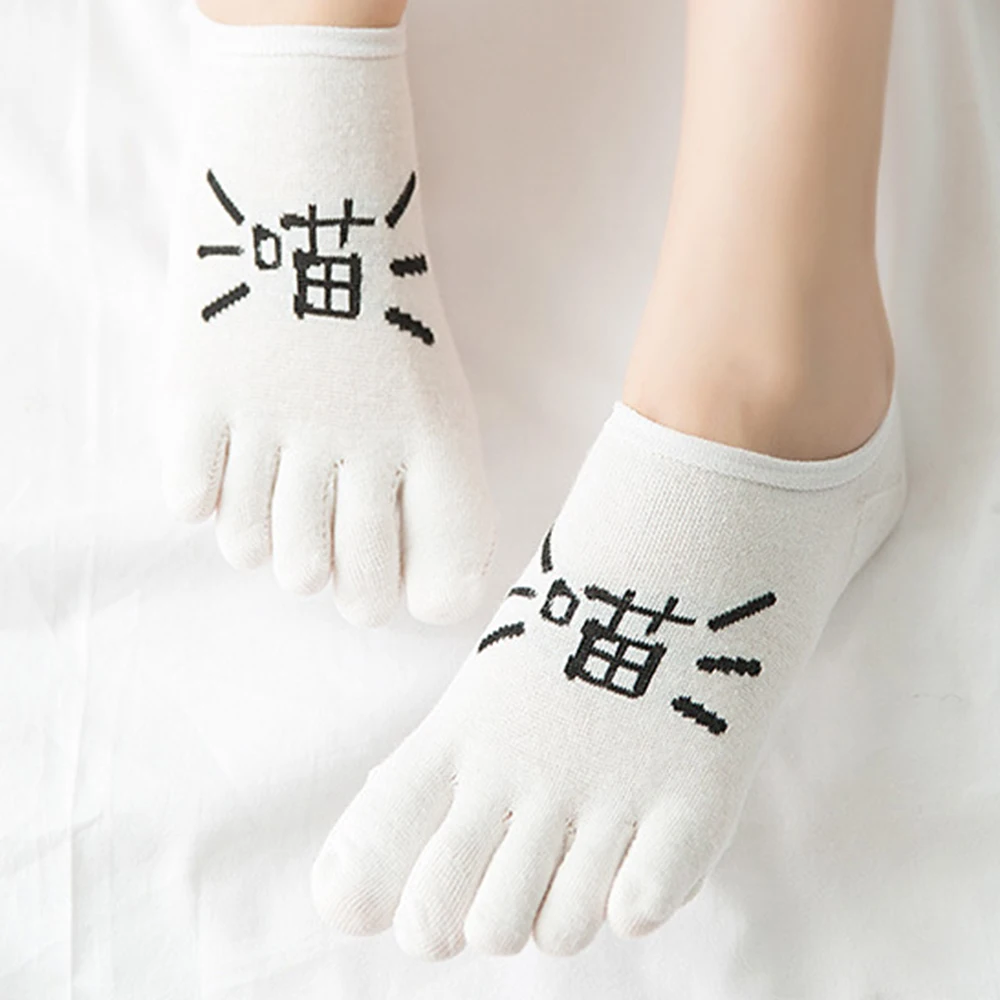 Модные осенне-зимние женские мягкие носки с принтом в виде кошачьих следов; тапочки; женские удобные носки; Потрясающие носки с пятью пальцами