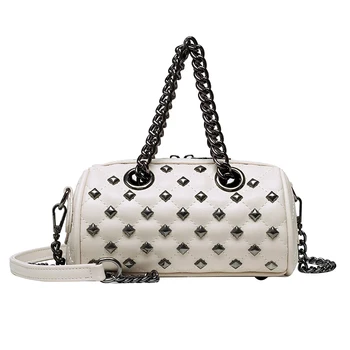

Luxury women's handbag rivet chain soft shoulder PU leather bag designer 2020 new women's fashion bag mouth red bag