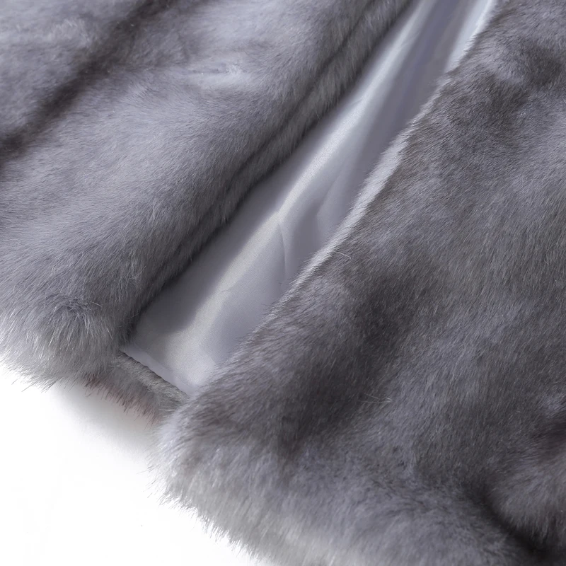 Luxury Women Short Style Faux Fur Coat Winter Thicken Warm Stripe Design Stand Collar Shaggy Fur Jacket Ladies Clothing Gray 3XL