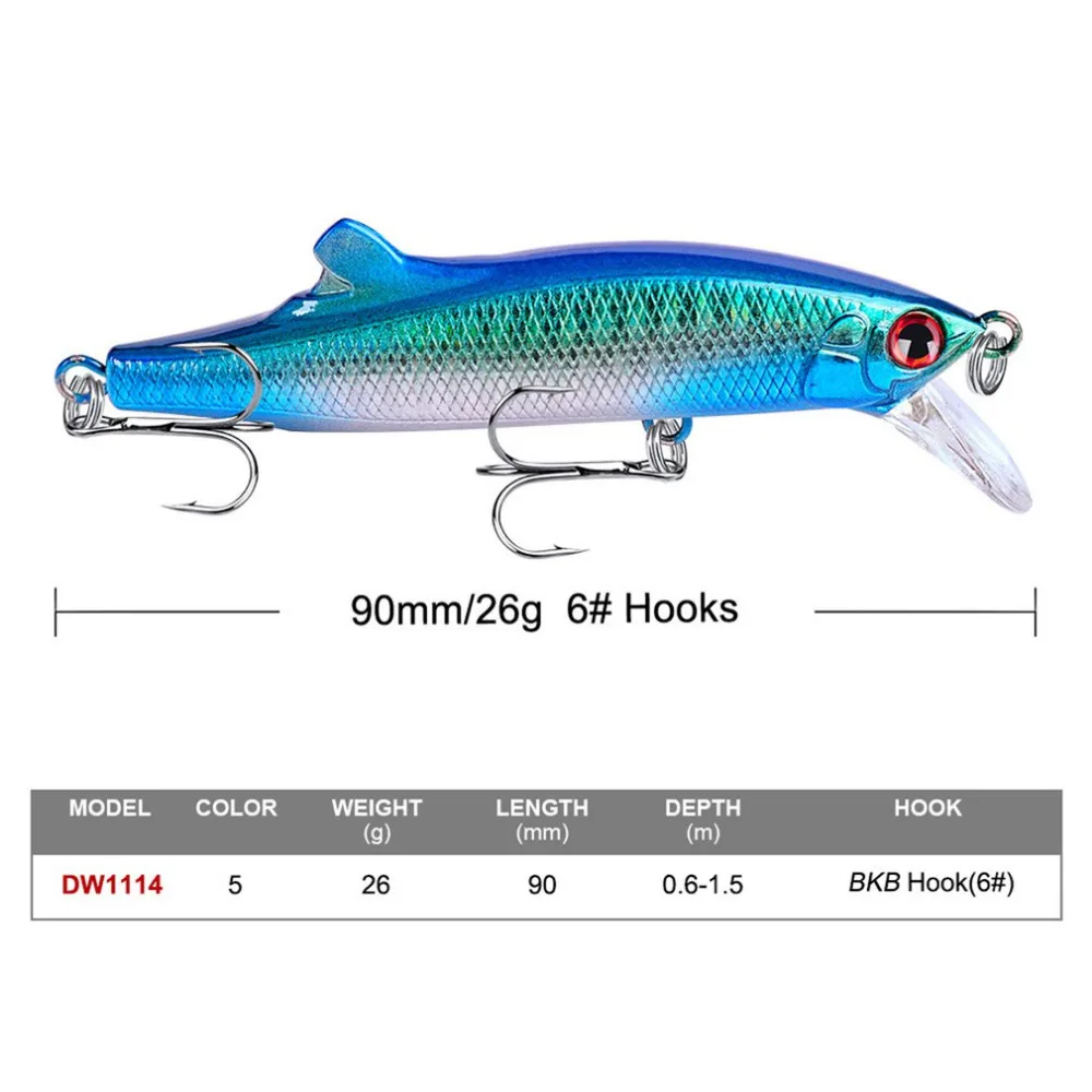 1 шт./лот, 90 мм, 26 г, приманка для ловли гольяна, жесткая приманка с 2 рыболовными крючками, рыболовные снасти, приманка с 3D глазами, 5 цветов, Прямая поставка