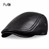 HL041 Men's  Leather baseball Cap brand new style sheep leather  beret newsboy belt hunting gatsby  black caps hats ► Photo 1/6