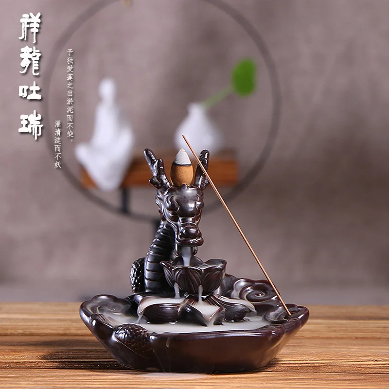 

Quemador De Incienso Back Censer Ceramic Tea Aroma Stove Large Dragon Reversal Smoke Smoked Incense Burner Furnishing Articles