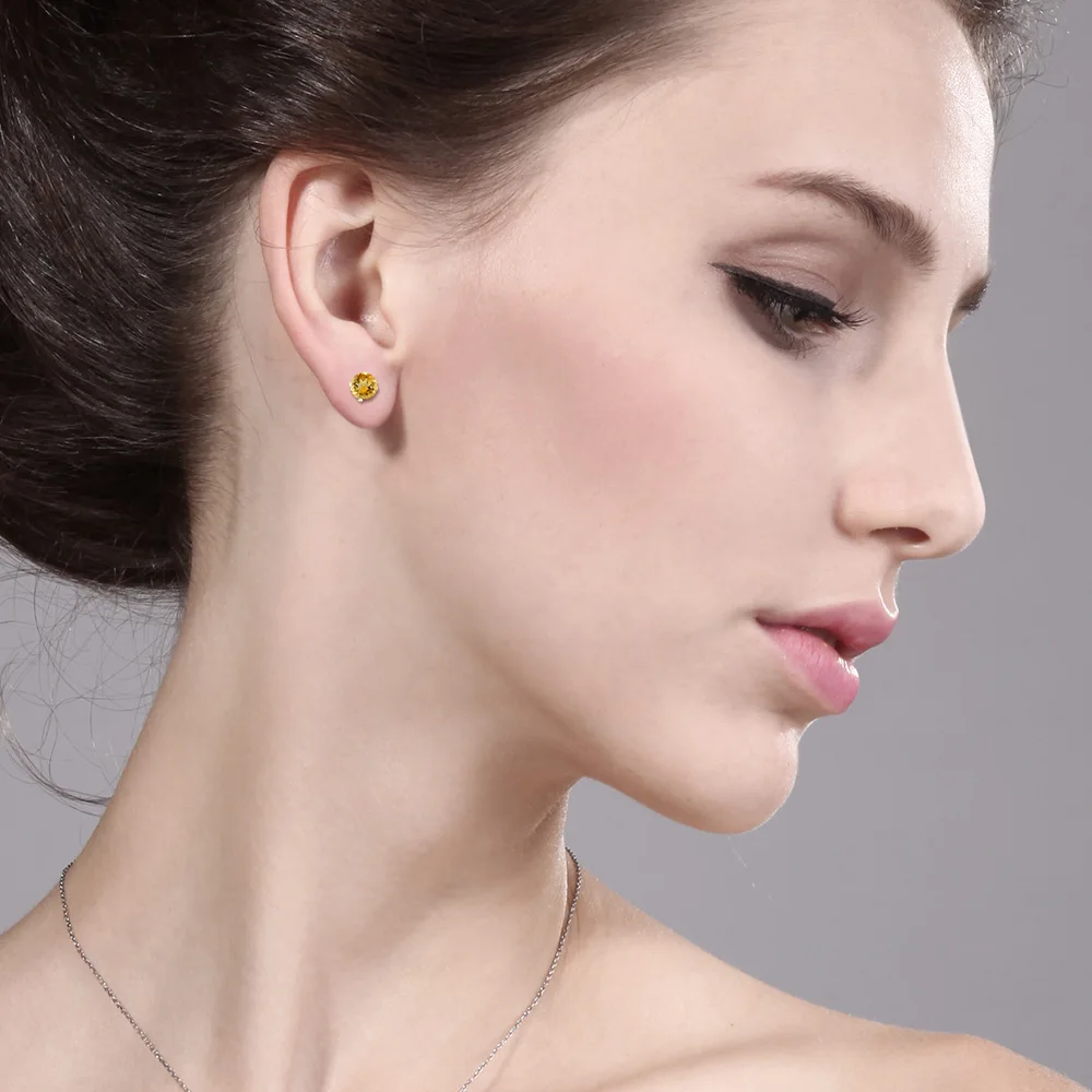 0,90 Ct Круглый Желтый Цитрин 10K желтое золото 4-зубчатые серьги-гвоздики 5 мм
