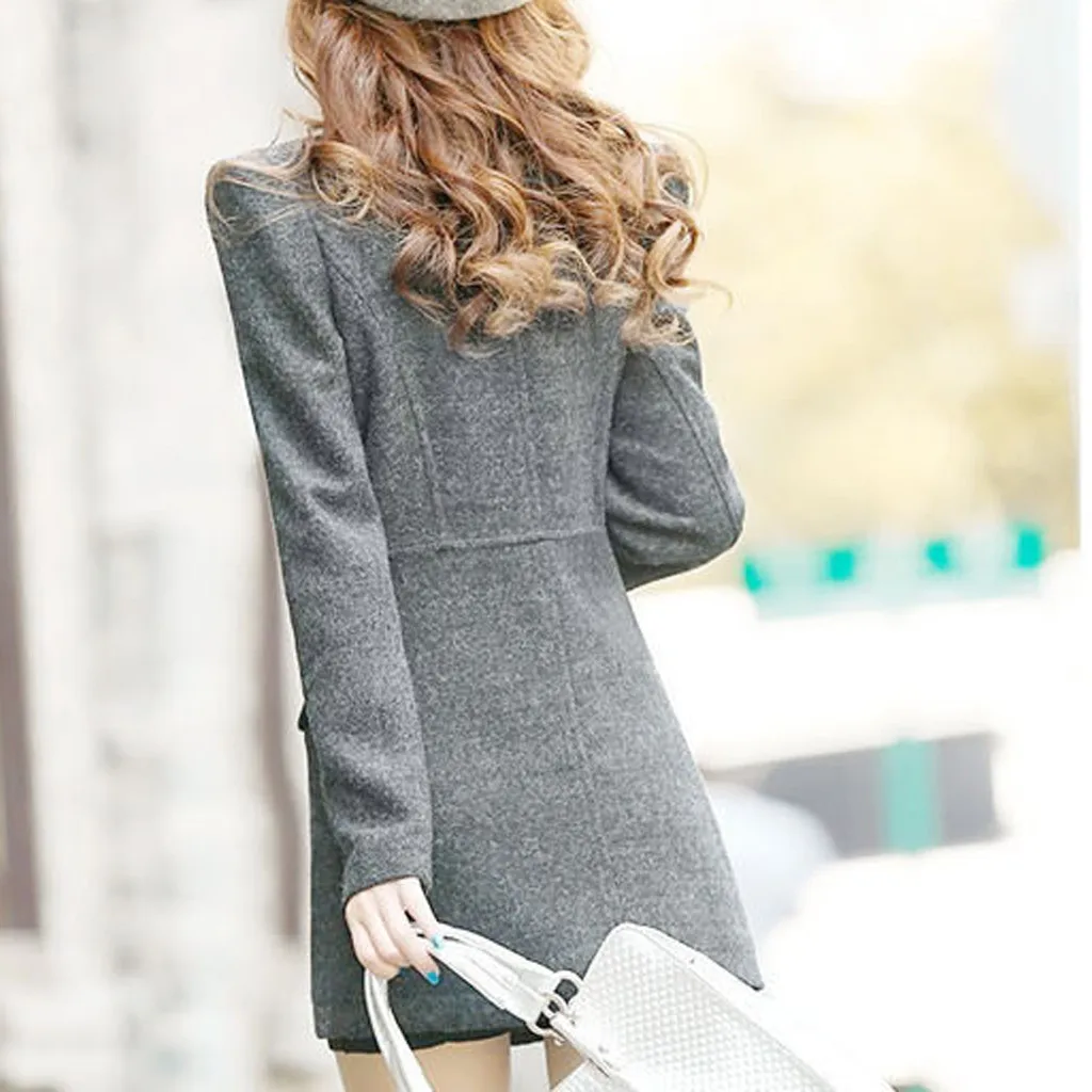 Autumn Winter Women Sexy Coat Long Sleeve Black Woolen Coats Slim Zipper Warm Ladies Office Coat Outwear T3