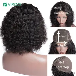 Девы свободная волна 4x4 кружева закрытие парик с детскими волосами для Для женщин Средний бразильский 150% плотность Волосы remy Выбеленные
