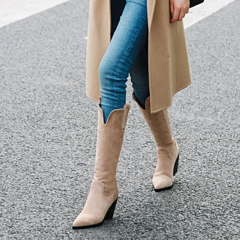 ZALAVOR Winter New Knee High Boots For Women Simple Solid Color Thick Heel Shoes Ins Hot Long Boots Women Plus Size 31-46