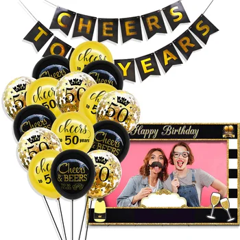

1 Set 30 40 50 60 Years Old Birthday Black Gold Happy Birthday Confetti Latex Balloons Party Decoration Stage Set Supplies