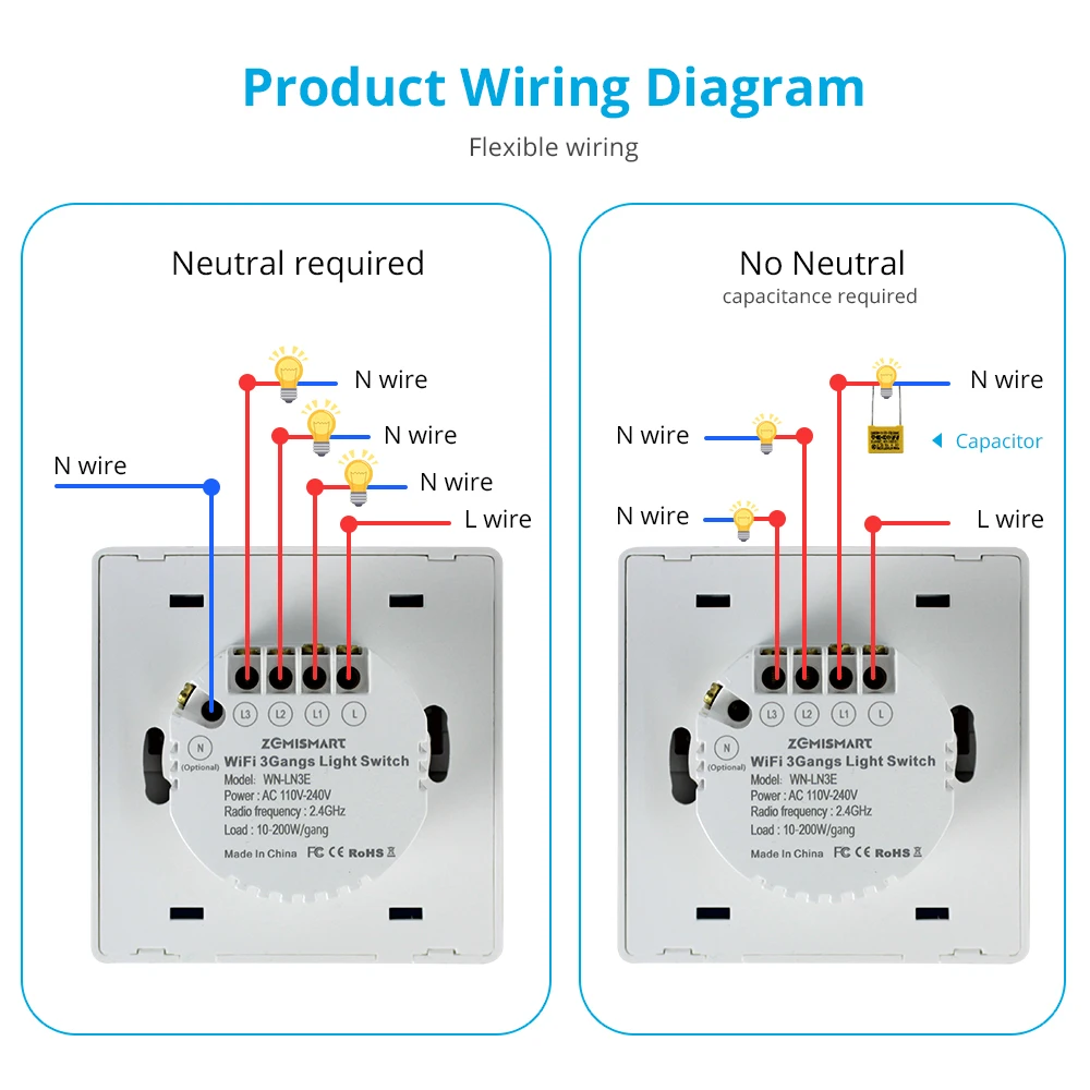 2 3 gang fio neutro opcional 110v