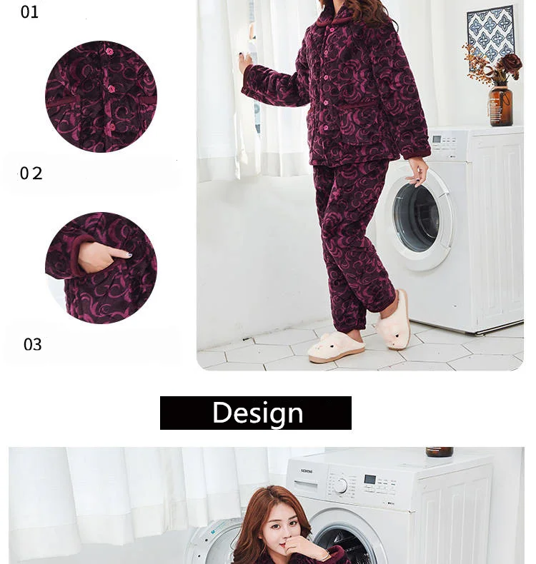 2 Piece/lot Winter Women Pajamas set Sweet Thick Flannel  Long Homewear Sleep Lounge Velvet Pajama Female Pyjama best pajamas for women