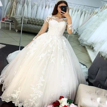 

Vestidos De Novia 2022 Long Big Ball Wedding Dresses Boat Neck Bridal Dresses Long Sleeves Gowns Robe De Mariee