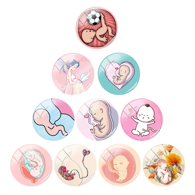 

TAFREE 10pcs/lot Mother And Baby Fresh Pictures Mom Love Image Glass Cabochons Flat Back Beads For Jewelry Making