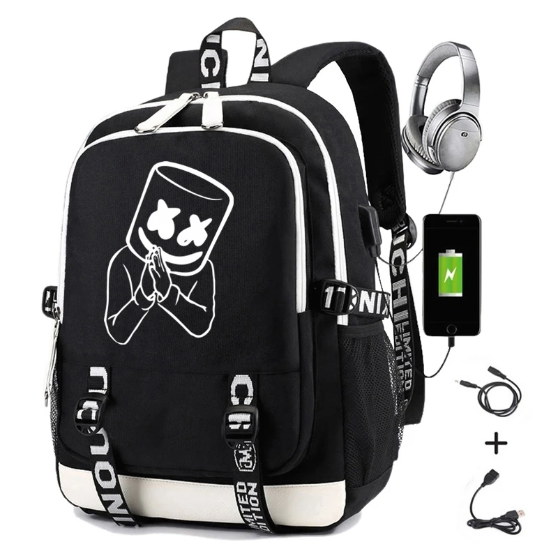 Black 04 DJ Mello рюкзак для студентов, школьная сумка, рюкзак с забавным принтом с Usb зарядкой, мужской рюкзак для путешествий для ноутбука - Цвет: Black 04