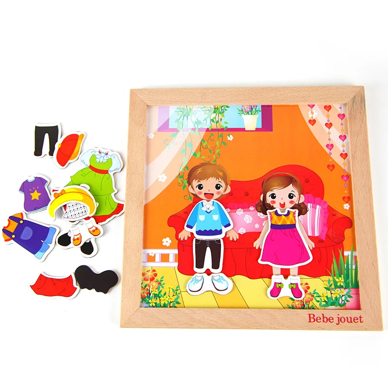 Сиренево-синего цвета Children's wooden intelligence development boys girls change clothes hand grasp puzzle toys 1-2-3 years old early education - Цвет: Сиренево-синего цвета
