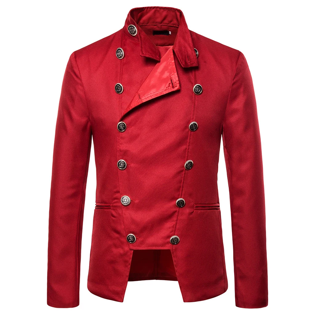 Puimentiua Men's Slim Suit Men's Double Breasted Design Slim Mid-length Suit Solid Color Long Sleeve Blazer NEW Puimentiua Men's Slim Suit Men's Double Breasted Design Slim Mid-length Suit Solid Color Long Sleeve Blazer NEW