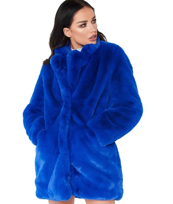 04 Royal Blue Теплое зимнее пальто для женщин, женские куртки из кроличьего меха, большие размеры 4XL, розовый меховой кардиган с кармана - Цвет: 04 Royal Blue