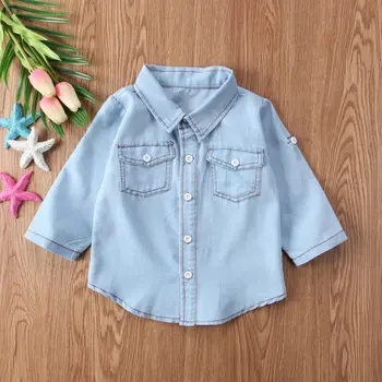 

Toddler Baby Shirt Kids Girl Boys Denim Shirt Blouses Long Sleeve T-shirt Tops Coat Autumn Clothes 1-6Years