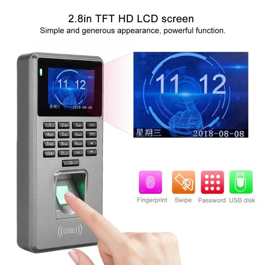 DC 12V 2.8in TFT HD дисплей отпечатков пальцев пароль карты двери контроля доступа с посещаемостью