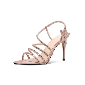 

Women Summer Dress Sandals Fashion Elegant Crystal Thin Heel Shoes Lady Bridal Wedding Stiletto Heels Rhinestone Gladiator Pumps
