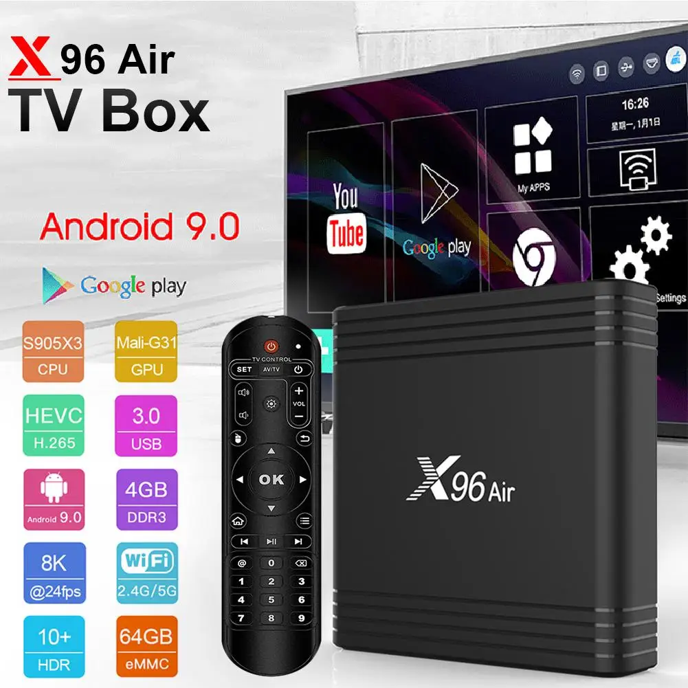Smart tv Box 4K 64 бит четырехъядерный видео плеер 2,4G 5G wifi телеприставка для Android 9,0 операционная система