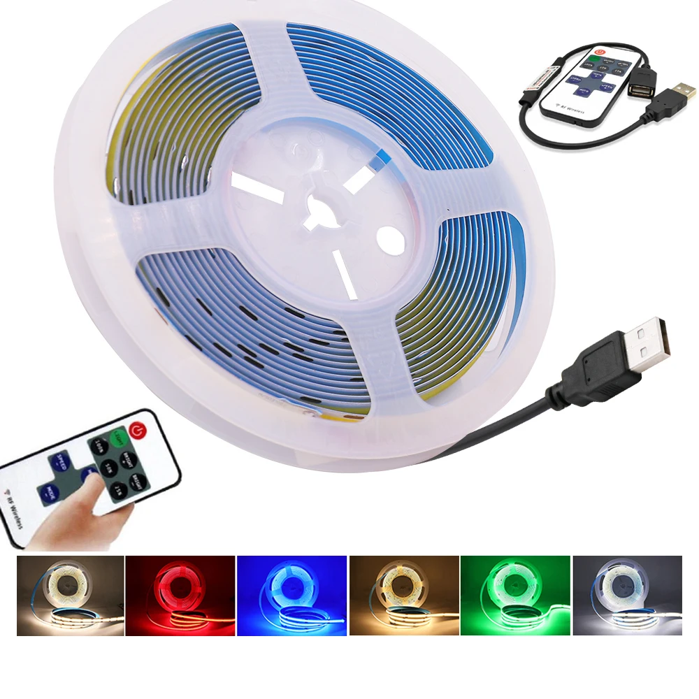 Dimmable COB Led Strip Remote Control 5V DC USB Power Kit 11 Keys 320LED/m Light Strips For Bedroom Cabinet Linear Lighting | Лампы и