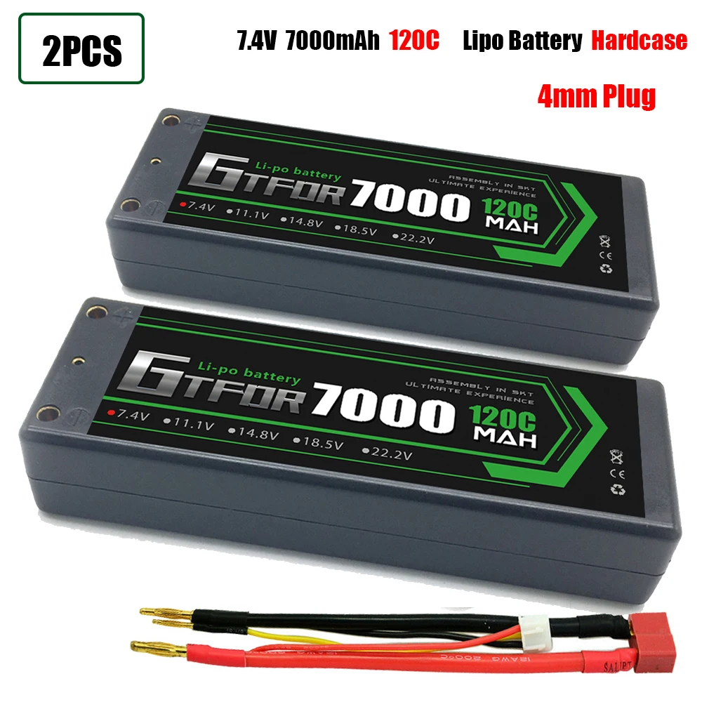GTFDR 2PCS 2S Lipo Battery 7.4V 7.6V HV 8400mAh 7000mAh 6200mA 5200mAh 140C/280C 100C/200C 60C/120C 4mm for 1/8 1/10 Road RC Car 5