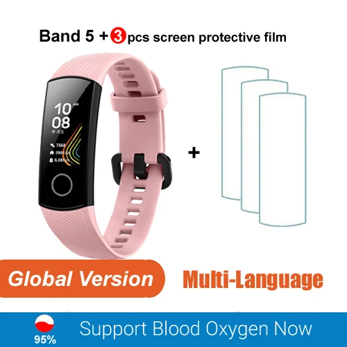 Смарт-часы huawei Honor Band 5, кровяный кислород, смарт-браслет, пульсометр, умные часы, Finitess, спортивные, водонепроницаемые - Цвет: EN Pink add film