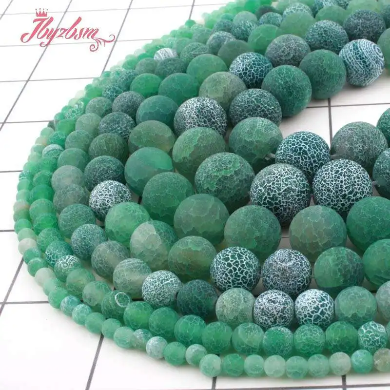 

Natural Green Agates Frost Matte Cracked Round Loose Beads 6/8/10/12mm Stone Beads For DIY Necklace Bracelets Jewelry Making 15"