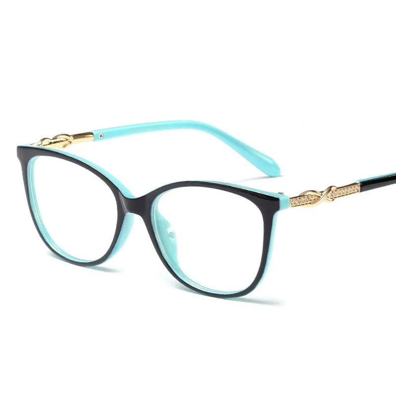 Outdoor Black I Blue Модные Кристальные круглые оправы для очков для женщин, прозрачный Анти-синий светильник, Женские оправы для очков кошачий глаз, прозрачные линзы, очки - Цвет оправы: Outdoor Black I Blue