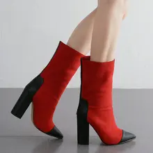 Women Ankle Boots Pointed Toe Elastic Slip On Block High Heels Ankle Pumps Botas Mujer Patchwork High Boots Zapatos Muje BT10 цена Women Ankle Boots Pointed Toe Elastic Slip On Block High Heels Ankle Pumps Botas Mujer Patchwork High Boots Zapatos Muje BT10 цены онлайн