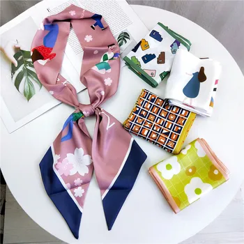 Женский шарф с животным принтом, повязка на голову, бандана, женский шейный платок, женский платок