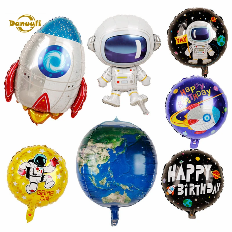 

1pc Astronaut Aluminum foil Balloons Spaceship Rocket Earth 4D Balloon Cartoon show Science Fiction Birthday Theme Ball Party