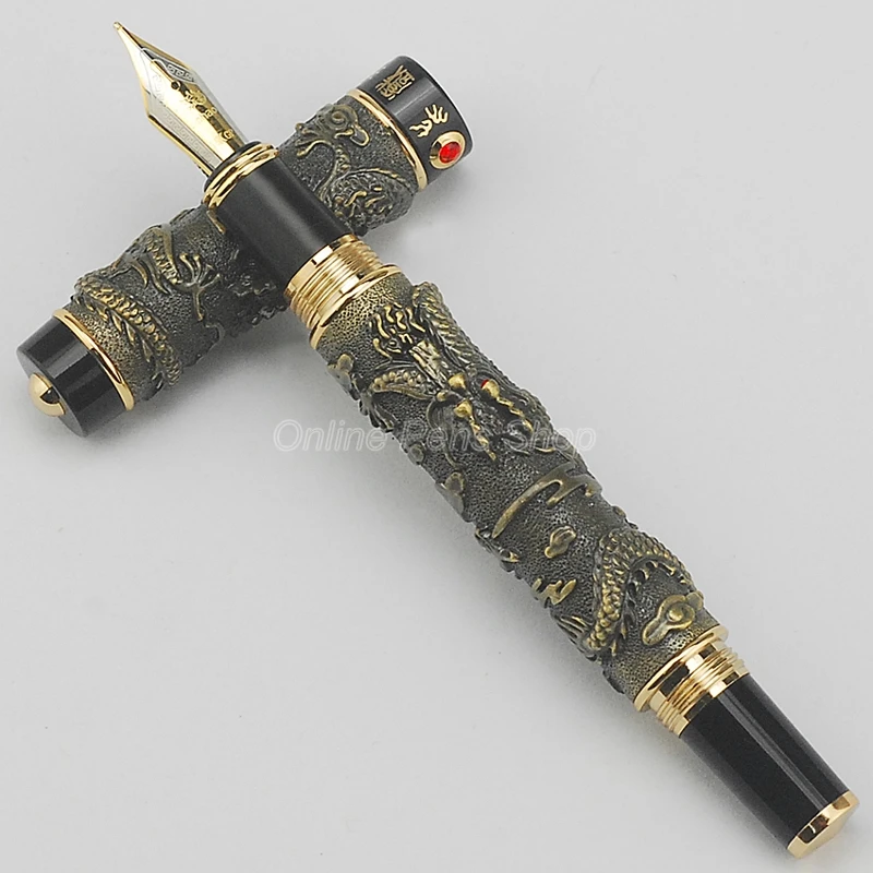 Jinhao Business Fountain Pen Double Dragon Playing Pearl Metal Carving Embossing Heavy Pen Bronze For Writing Fountain Pen mccarren double tier bronze люстра