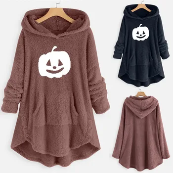 

Halloween Pumpkin Embroidery Womens' Fleece sweatshirt толстовка толстовки Plush Pullover Sweatershirt Pocket free shipping #3