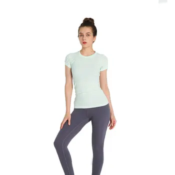 

2020 Summer Women Fitness Yoga Short Sleeve Tops Crop Slimming Elastic Mesh Breathable Loose Gym Shirts Sportwear Casual