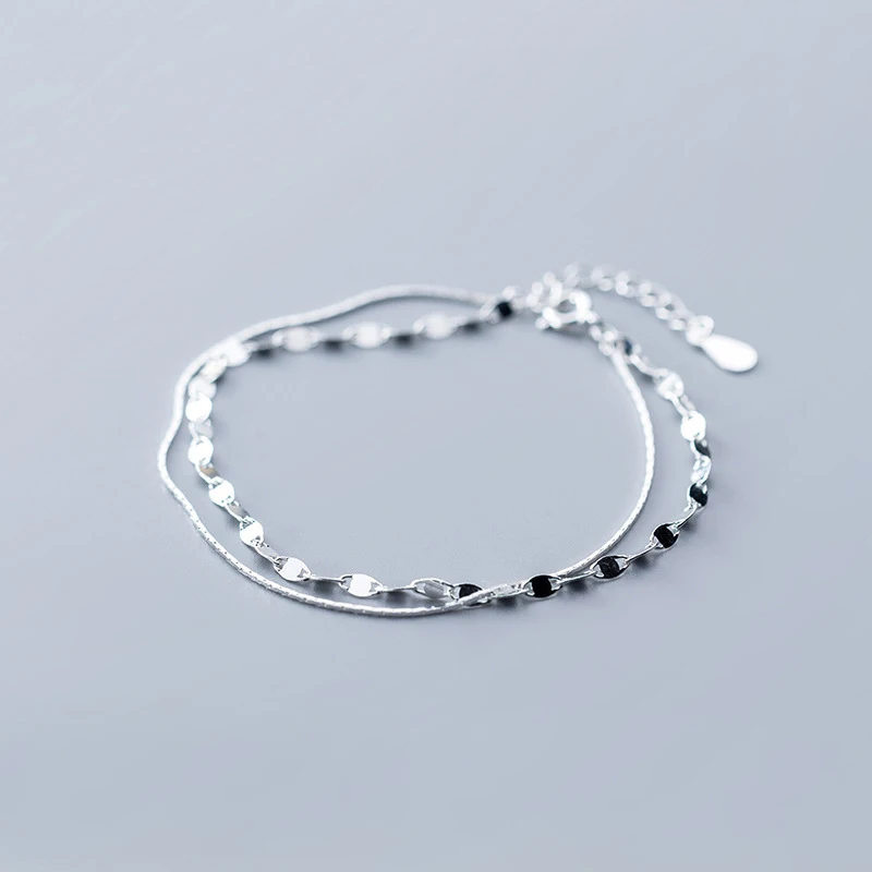 MloveAcc 925 Твердые Настоящее серебро 925 пробы женские Двухрядное ювелирное изделие гладкий браслет для женщин и девочек подарок
