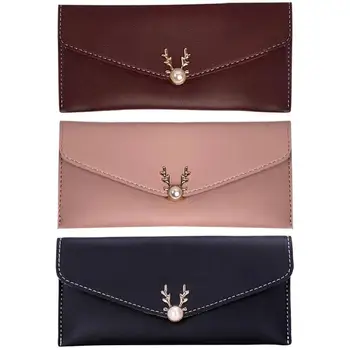 

Delicate Clutch Bag Ladies PU Leather Coin Long Simple Girl Purse Antlers Wallet Gift for Shopping Cards Organizer